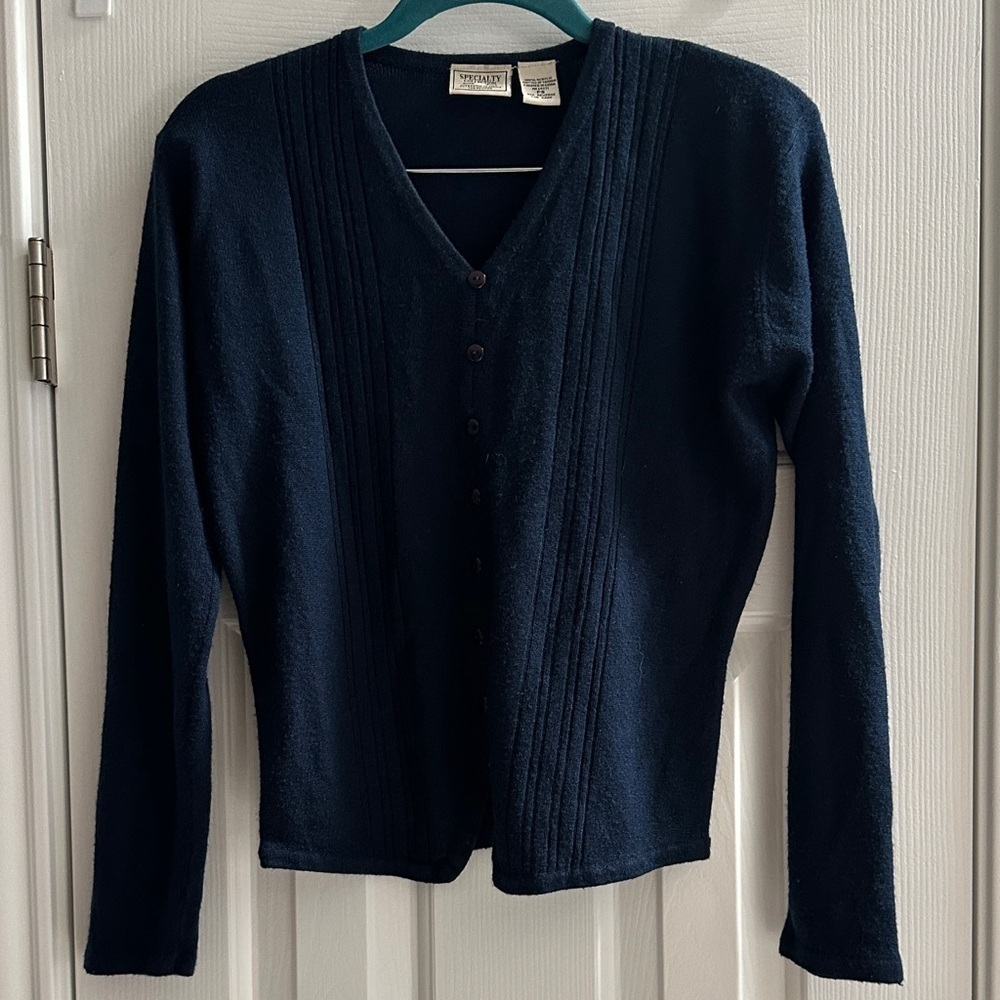 Vintage Navy Blue Cardigan Women’s PS Classic Preppy Academia Coastal Grandma